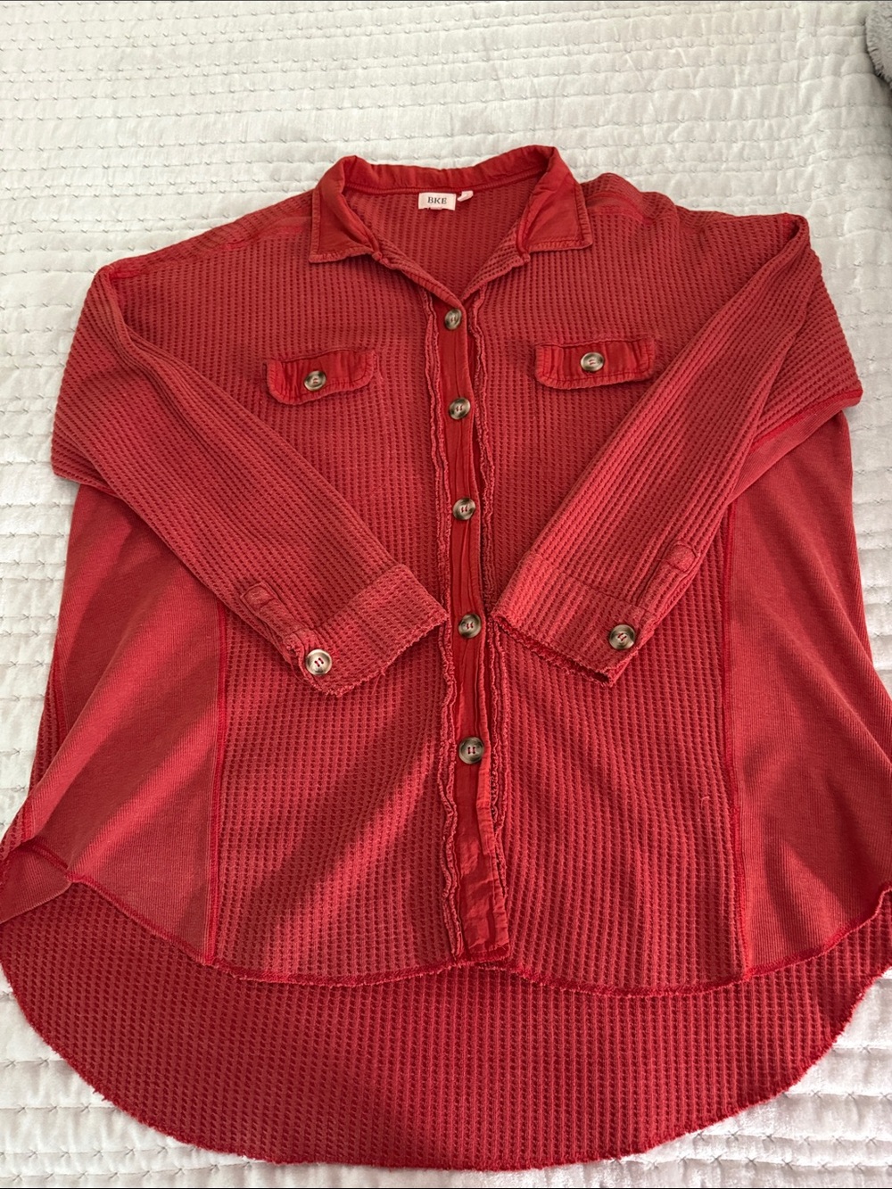 BKE Red Waffle Knit Button-Up Shirt